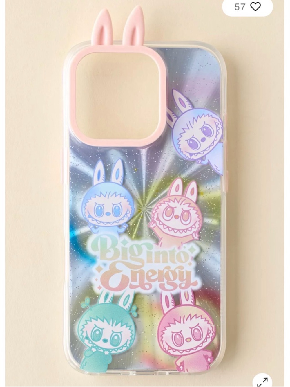 Pop Mart Labubu Pink Bunny Ear Glitter iPhone Case - IPhone 15 Pro Max